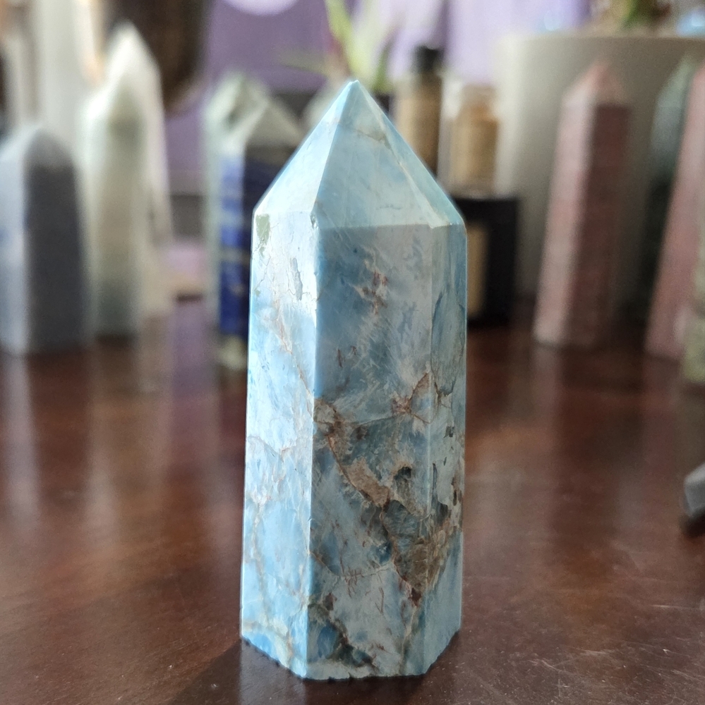 Blue Apatite Crystal Tower Chipped Tip